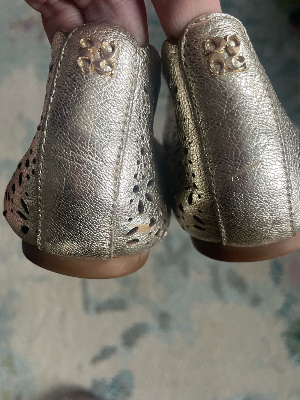 COACH Eyelet Gold Leather Ballet Flats 8 - Picture 4 of 6